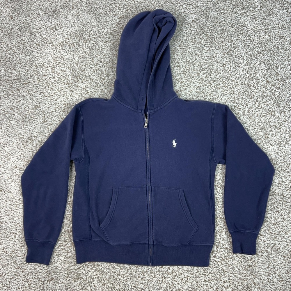 Polo Ralph Lauren Hoodie Womens Small Blue Full Zip Fleece Sweatshirt Logo Top - Picture 1 of 10